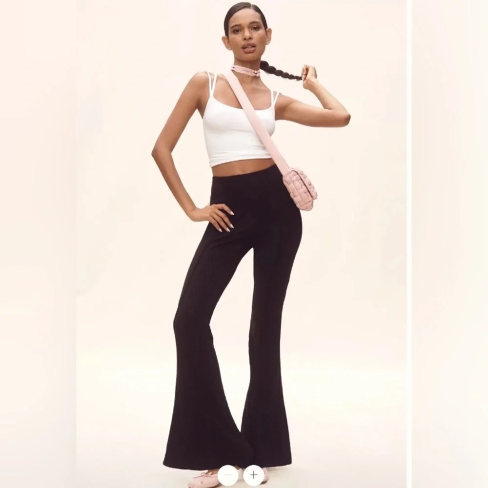 Maeve by Anthropologie Ribbed and Flared Black Pants size medium - Picture 1 of 9